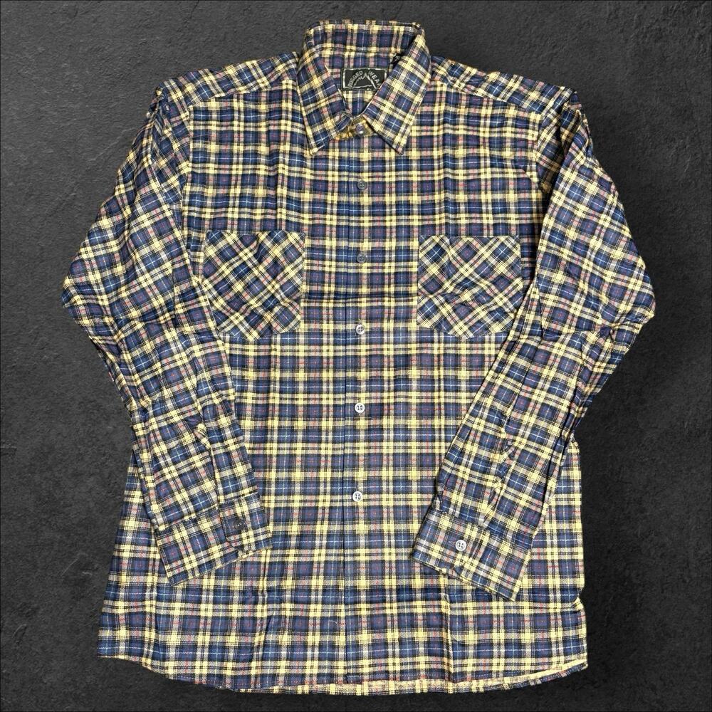 Vintage Rugged Wear RSVP Mens Sz M Flannel Western Plaid NOS Blue Brown Warm